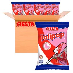 Lolipop Fresa Fiesta caja  con 15 bolsas de 4 unidades de 12 gramos