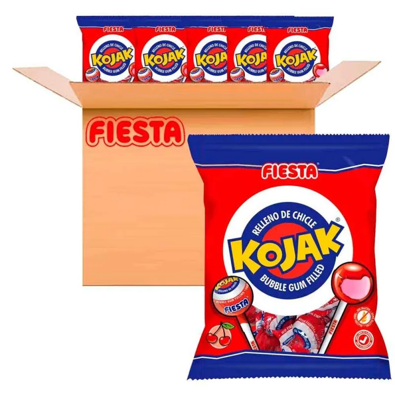 Kojak Cereza Fiesta caja de 15 bolsas de 4 caramelos Kojak de 15 gramos