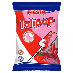 Lolipop Fresa Fiesta bolsa de 7 Caramelos masticables con palo  Sabor fresa