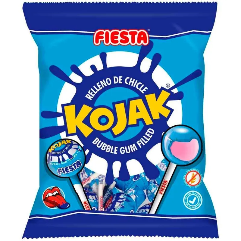 Kojak Pintalenguas 7 Caramelos con palo rellenos de chicle Sabor mora