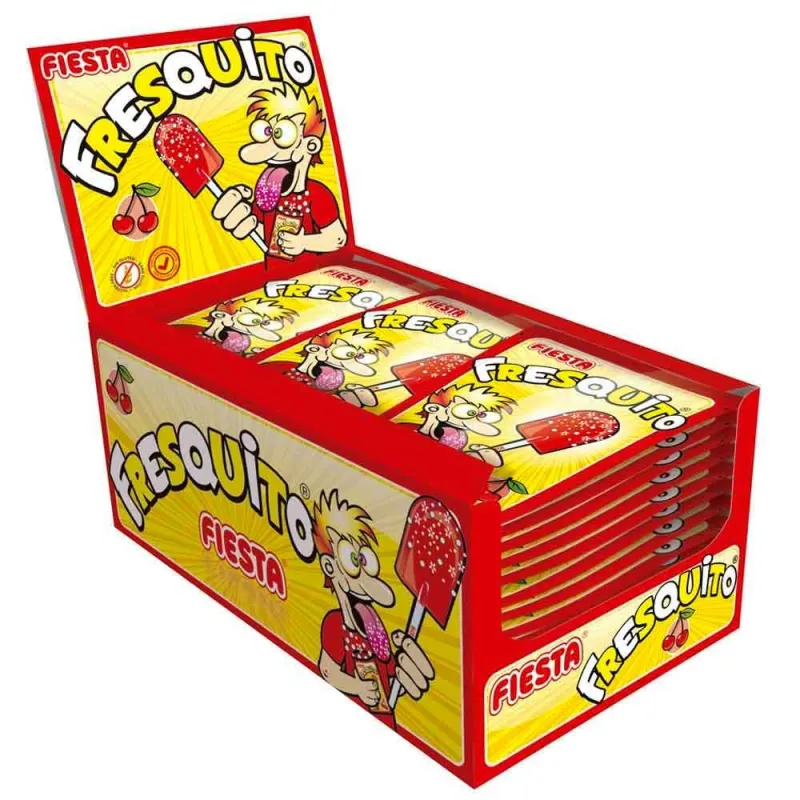 FRESQUITO CEREZA Caramelo con palo y polvo acidulado Sabor cereza FRESQUITO CEREZA Caramelo con palo y polvo acidulado Sabor cereza