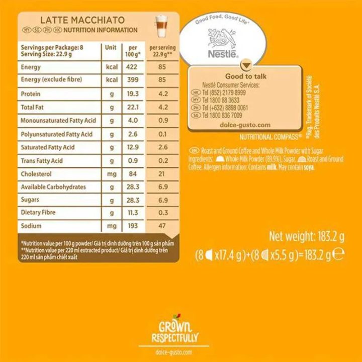 Valor energetico Latte Macchiato 6 cajas Dolce Gusto para 48 servicios