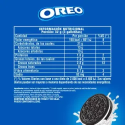 Valor energetico Galletas Oreo clásicas. Caja de 20 paquetes de 6 galletas cada uno. Formato ahorro.