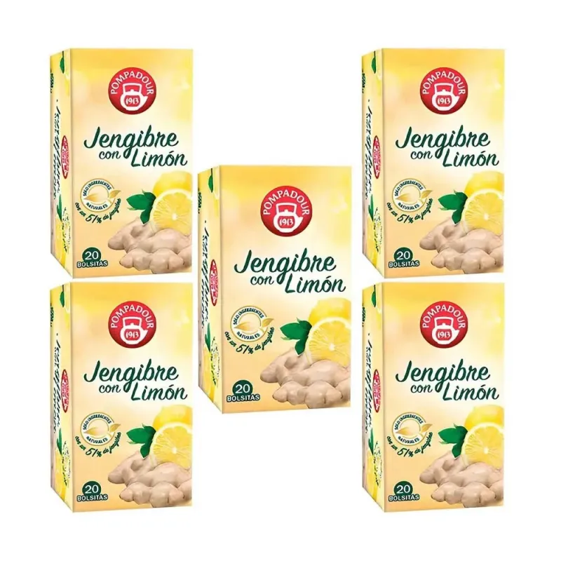 5 cajas de Jengibre con Limón Pompadour 20 infusiones 8412900401184 5 cajas de Jengibre con Limón Pompadour 20 infusiones 8412900401184