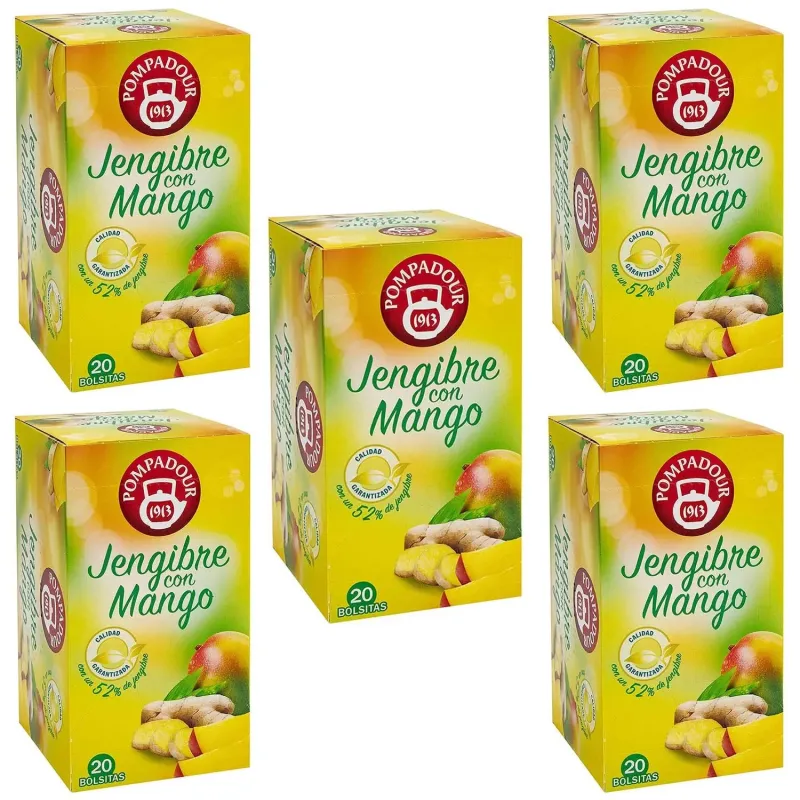 5 cajas de Jengibre con Mango, 20 bolsitas Pompadour 8412900708092 5 cajas de Jengibre con Mango, 20 bolsitas Pompadour 8412900708092