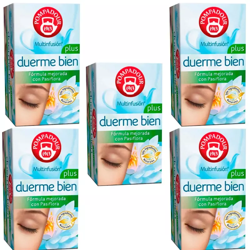 5 cajas de Duerme Bien, 20 infusiones Pompadour, con pastiflora 8412900400347 5 cajas de Duerme Bien, 20 infusiones Pompadour, con pastiflora 8412900400347