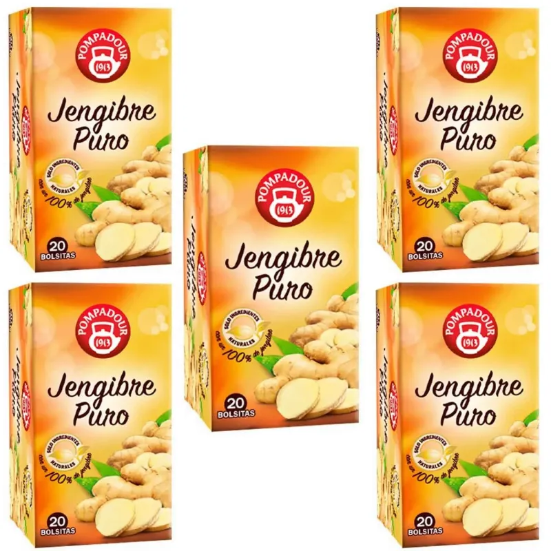 5 cajas de Jengibre Puro, 20 infusiones Pompadour 8412900708764 5 cajas de Jengibre Puro, 20 infusiones Pompadour 8412900708764