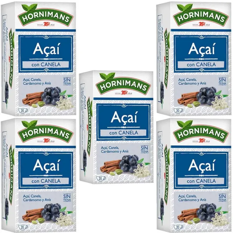 5 cajas de Infusión de Açaí con canela, Cardamomo y anís 20 bolsitas Hornimans 8711000461433 5 cajas de Infusión de Açaí con canela, Cardamomo y anís 20 bolsitas Hornimans 8711000461433