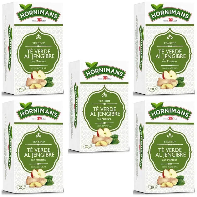 5 cajas de Té Verde al Jengibre con Manzana, Hornimans 20 bolsitas 8410091069435 5 cajas de Té Verde al Jengibre con Manzana, Hornimans 20 bolsitas 8410091069435