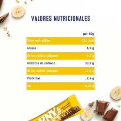 Valores nutricionales Corny Big Chocolate-Banana caja 24 unidades de 50 gr