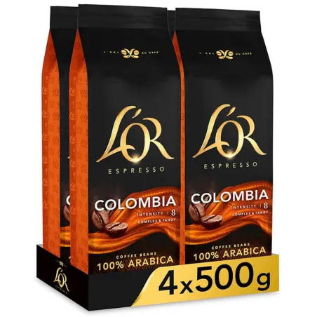 Colomvia 4 paquetes de 500 gr. Café en grano natural L'or Intensidad 8