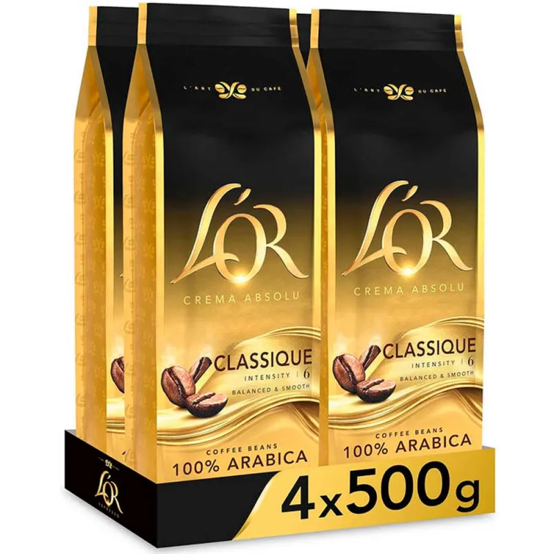 Classique L'or Crema Absolu Café en grano 4 bolsas de 500 gr Classique L'or Crema Absolu Café en grano 4 bolsas de 500 gr