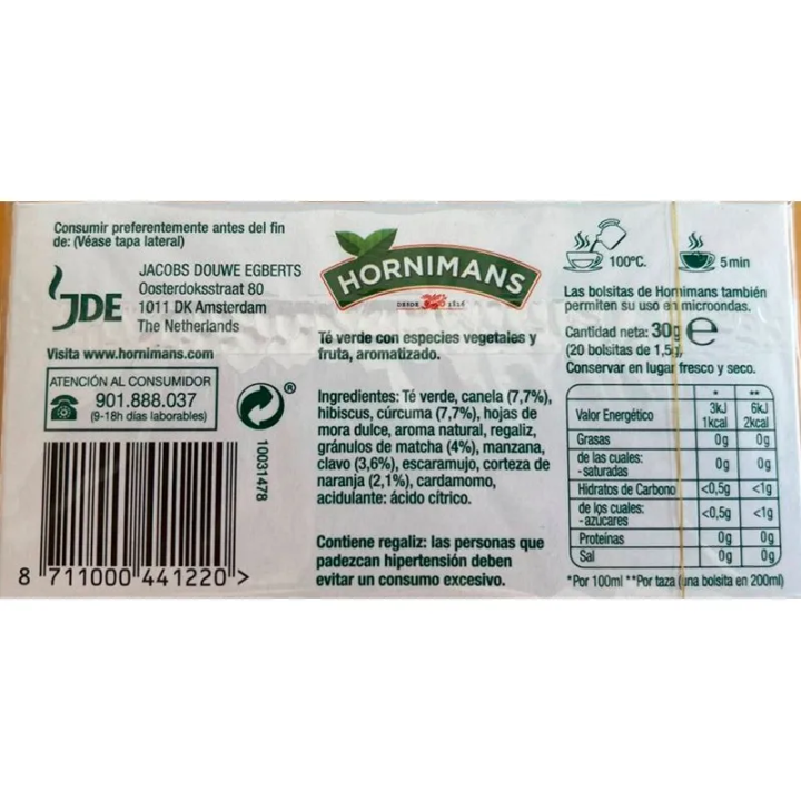 VALOR NUTRICIONAL CURCUMA CON TE MATCHA