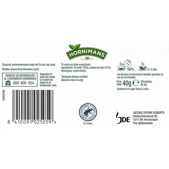 VALOR NUTRICIONAL TE VERDE AL LIMON HORNIMANS