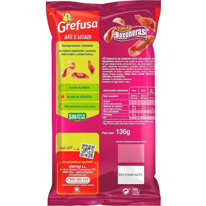 VALOR NUTRICIONAL TIRAS BACONERAS GREFUSA