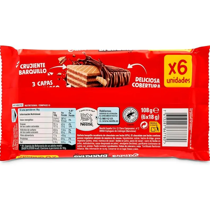 valor nutricional nestlé barritas extrafinas