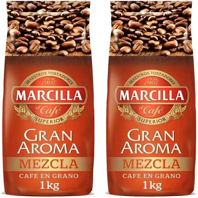 2 kilos Marcilla Gran Aroma Mezcla 80 Natural y 20 torrefacto café en grano 2 kilos Marcilla Gran Aroma Mezcla 80 Natural y 20 torrefacto café en grano