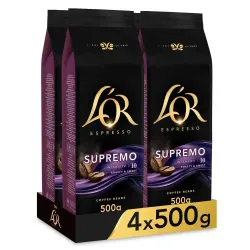 4 paquetes SUPREMO Espresso de 500 gr. Café en grano L'or