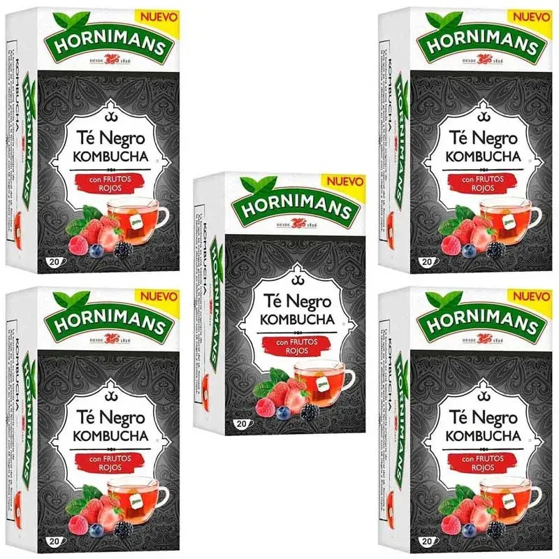 5 cajas de Té Negro Kombucha frutos rojos, Hornimans. 8410091074330