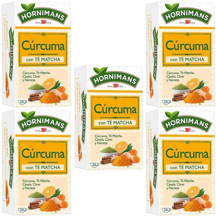 5 cajas de Infusión de Cúrcuma con Té Matcha,Canela, clavo y naranja. 20 bolsitas Hornimans 8711000441220