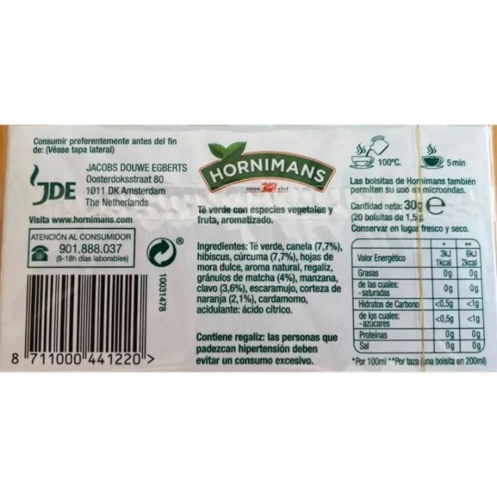 VALOR NUTRICIONAL CURCUMA CON TE MATCHA