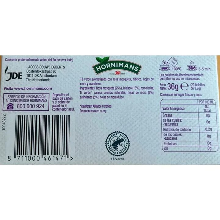 5 CAJAS INFUSIONES DE ARÁNDANOS CON HIBISCO VALORES NUTRICIONALES