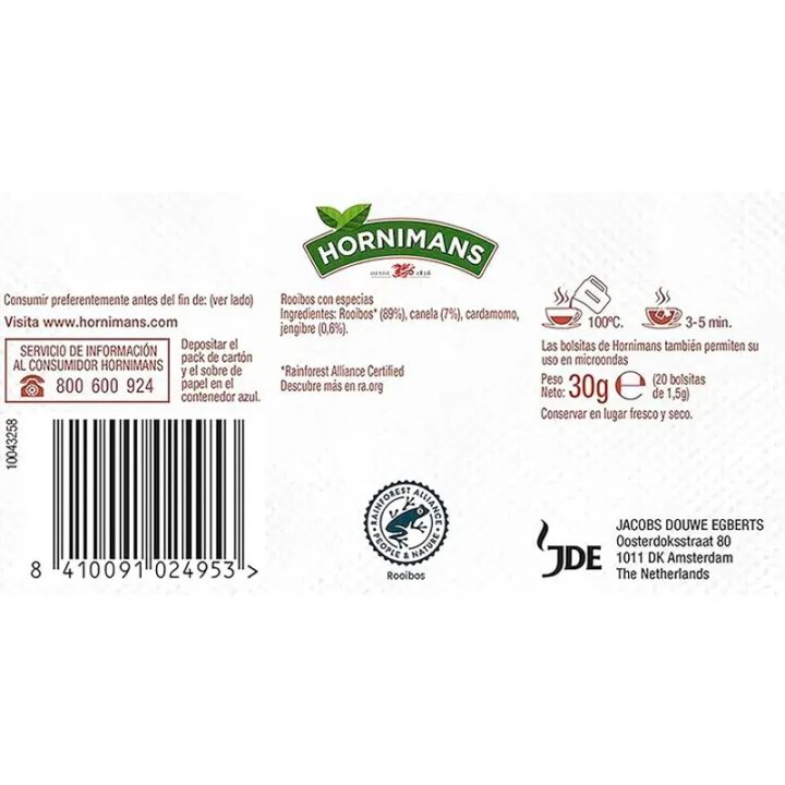 VALOR NUTRICIONAL ROOIBOS HORNIMANS