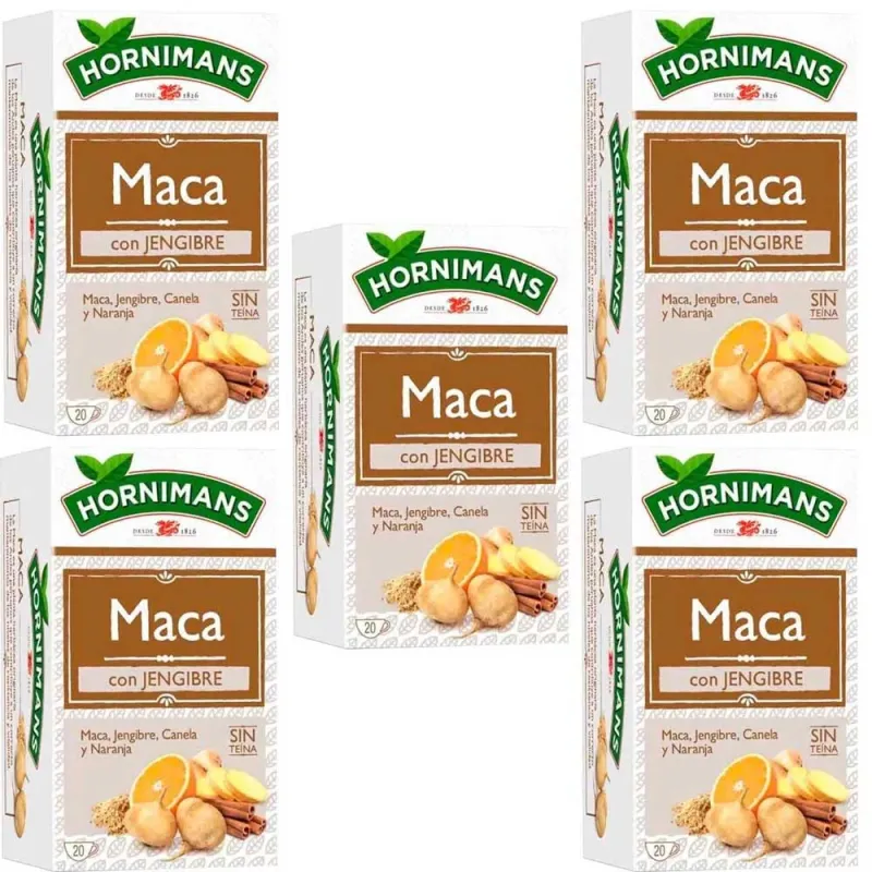 5 cajas de Infusión de Maca con Jengibre, canela y naranja. 20 bolsitas Hornimans 8711000461556 5 cajas de Infusión de Maca con Jengibre, canela y naranja. 20 bolsitas Hornimans 8711000461556