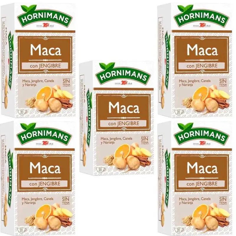 5 cajas de  Infusión de Maca con Jengibre, canela y naranja. 20 bolsitas Hornimans 8711000461556