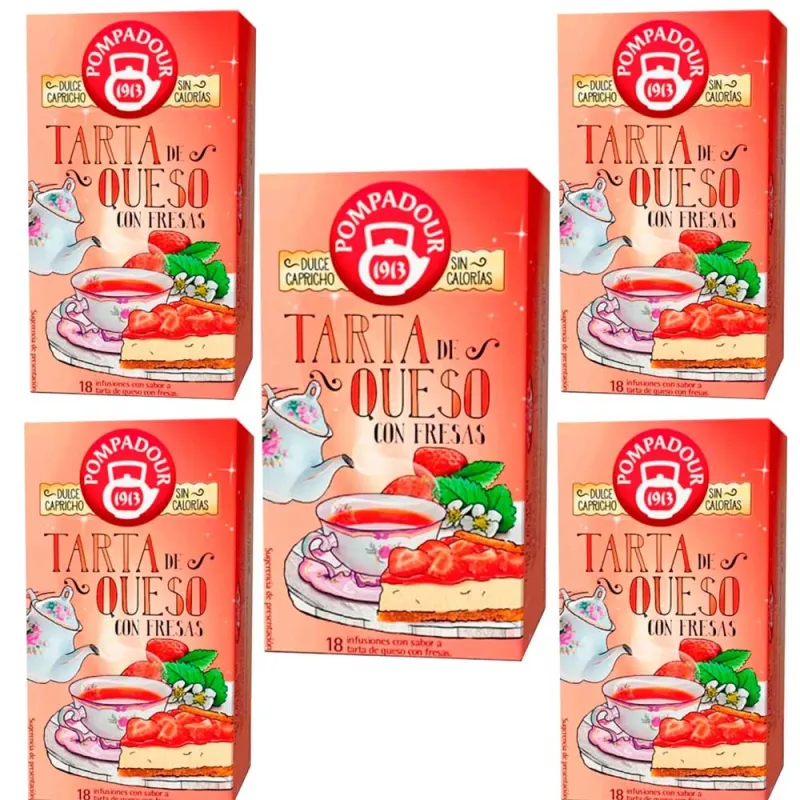5 cajas de tarta de queso infusión Tarta de Queso con Fresas Pompadour 18 unidades 8412900252113 5 cajas de tarta de queso infusión Tarta de Queso con Fresas Pompadour 18 unidades 8412900252113