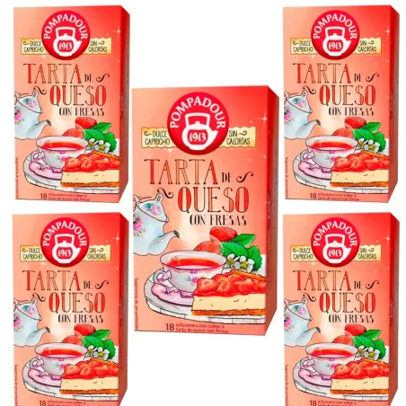 5 cajas de tarta de queso  infusión Tarta de Queso con Fresas Pompadour 18 unidades 8412900252113