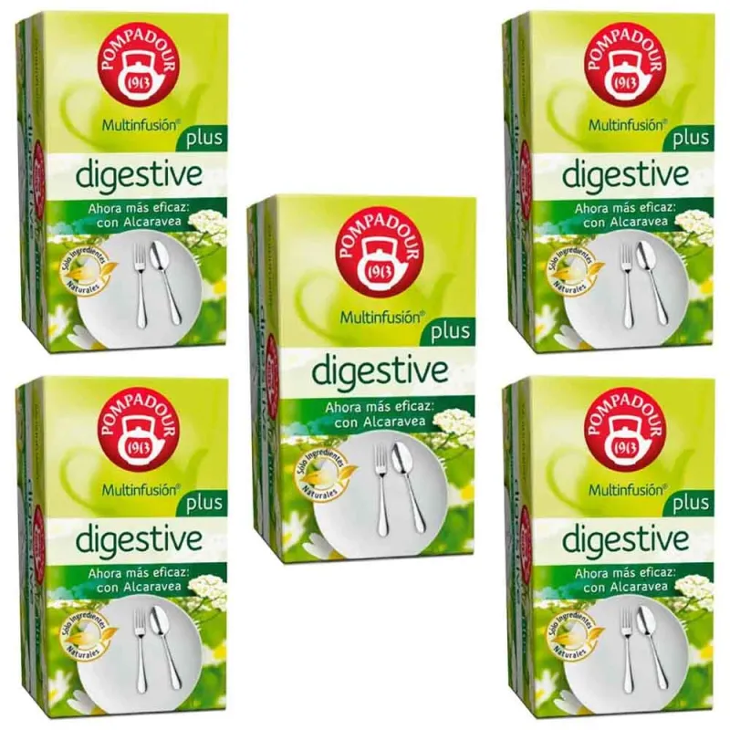 5 cajas de Digestive Plus, 20 infusiones Pompadour 8412900400354 5 cajas de Digestive Plus, 20 infusiones Pompadour 8412900400354