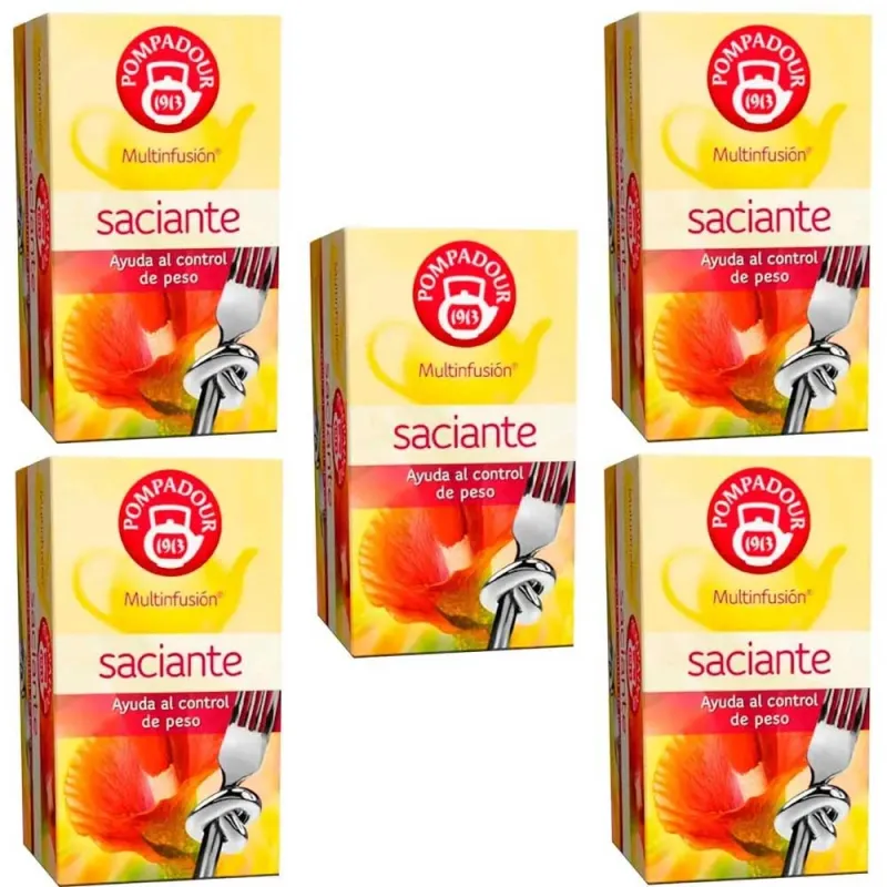 5 cajas de Saciante Pompadour 20 infusiones, ayuda al control del peso 8412900401245 5 cajas de Saciante Pompadour 20 infusiones, ayuda al control del peso 8412900401245