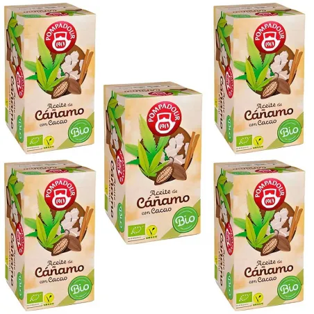 5 cajas de Aceite de cáñamo con  Cacao 20 Infusiones ecológicas Pompadour 8412900709914