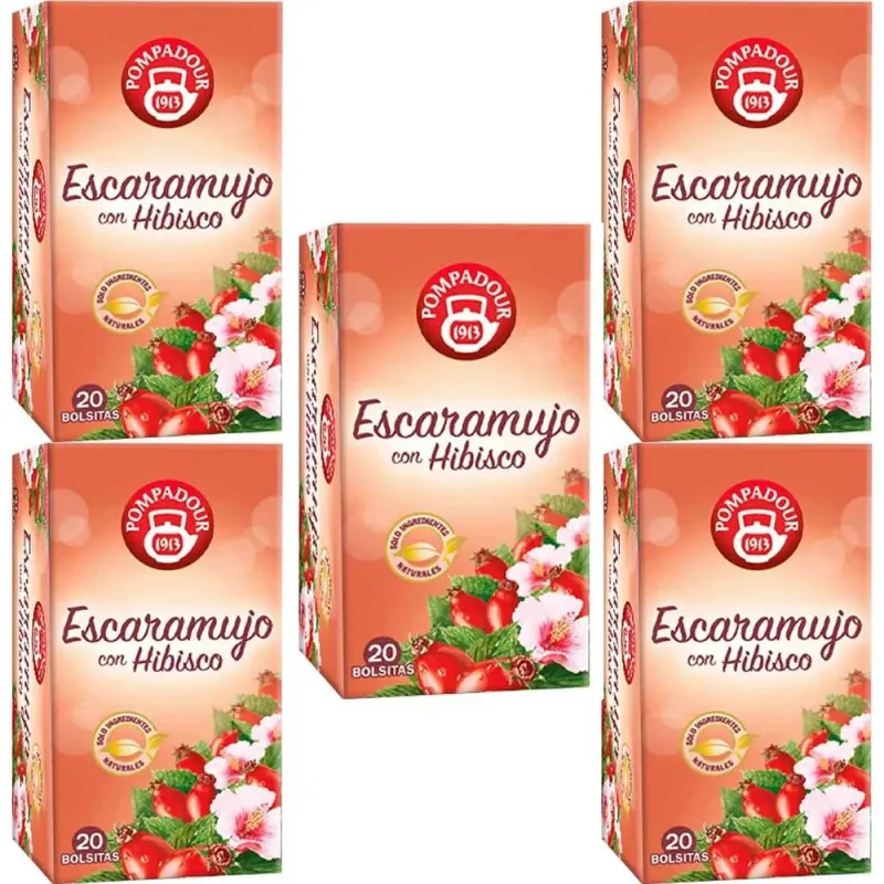 5 cajas de Escaramujo con Hibisco Pompadour 20 infusiones 8412900401146 5 cajas de Escaramujo con Hibisco Pompadour 20 infusiones 8412900401146