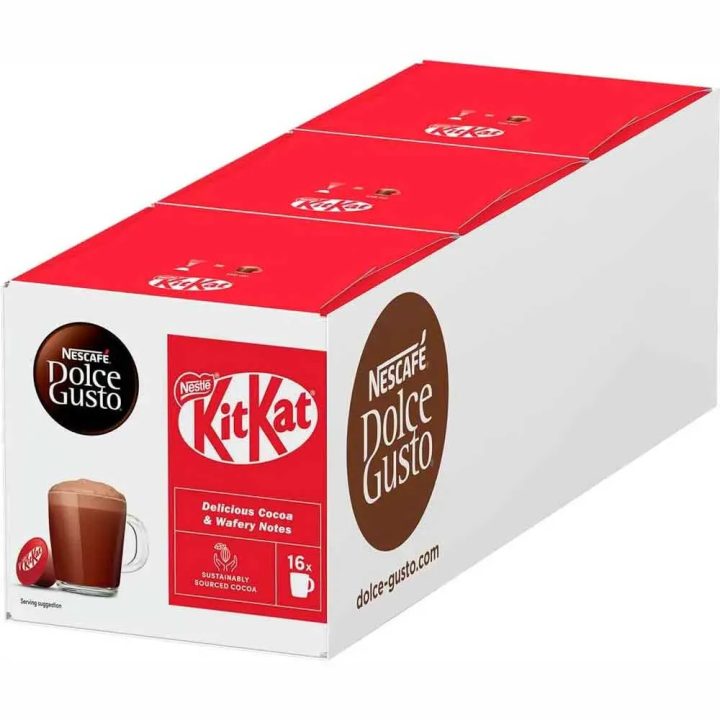 3 cajas de KitKat 16 cápsulas de chocolate Dolce Gusto Original