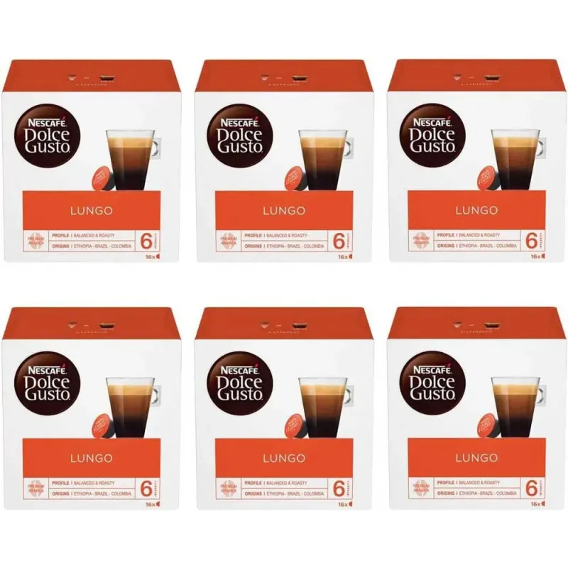 Lungo Pack 6 cajas de 16 cápsulas Dolce Gusto Lungo Pack 6 cajas de 16 cápsulas Dolce Gusto