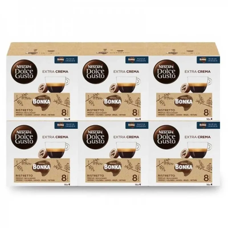 Bonka Ristretto 6 Cajas de 16 cápsulas Dolce Gusto Bonka Ristretto 6 Cajas de 16 cápsulas Dolce Gusto
