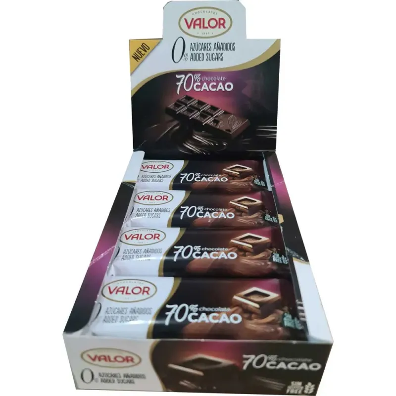 caja Tableta Impulso Chocolate Valor 70% Cacao Sin Azúcarcar 20 chocolatinas de 35 g caja Tableta Impulso Chocolate Valor 70% Cacao Sin Azúcarcar 20 chocolatinas de 35 g