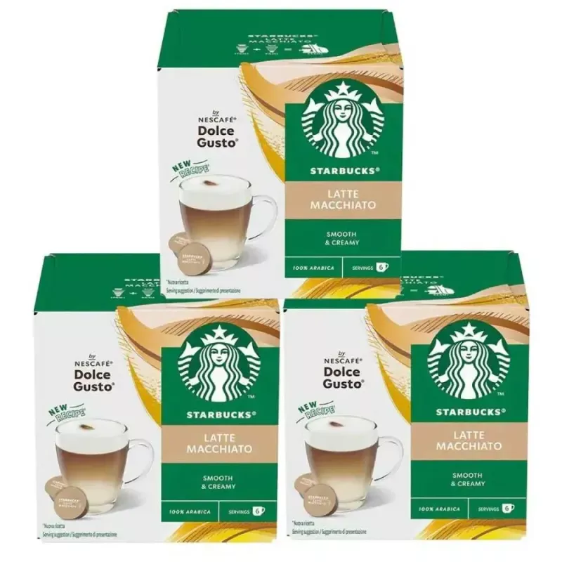 3 cajas de Latte Macchiato STARBUCKS 6 + 6 cápsulas compatibles Dolce Gusto