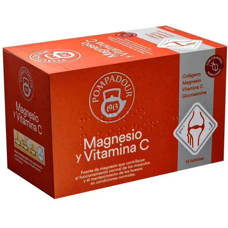 Magnesio y Vitamina C 15 bolsitas Pompadour, fuente de Magnesio Magnesio y Vitamina C 15 bolsitas Pompadour, fuente de Magnesio