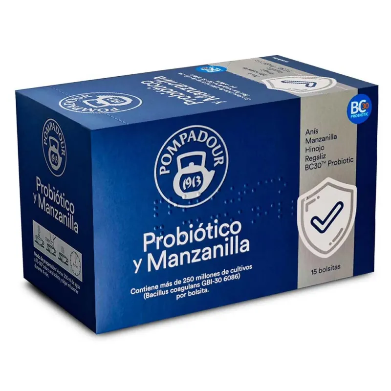 Probiotico y Manzanilla 15 bolsitas Pompadour Probiotico y Manzanilla 15 bolsitas Pompadour