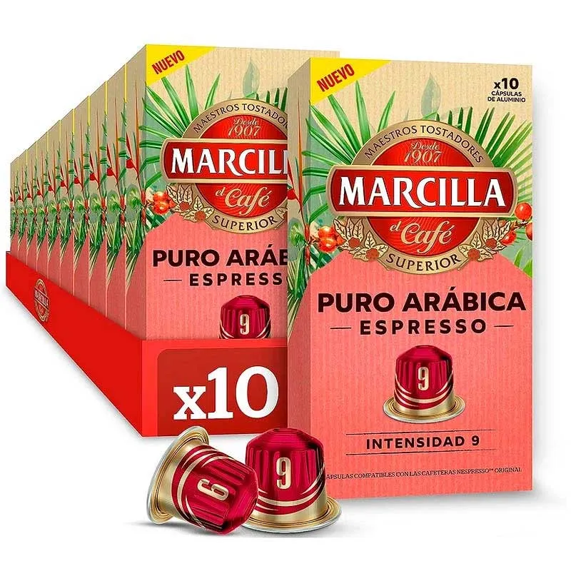 10 cajas Marcilla Puro Arábica Espresso 10 cápsulas de aluminio compatibles Nespresso 10 cajas Marcilla Puro Arábica Espresso 10 cápsulas de aluminio compatibles Nespresso