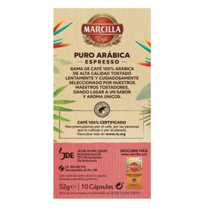 Marcilla Puro Arábica Espresso, 10 cápsulas de aluminio compatibles Nespresso