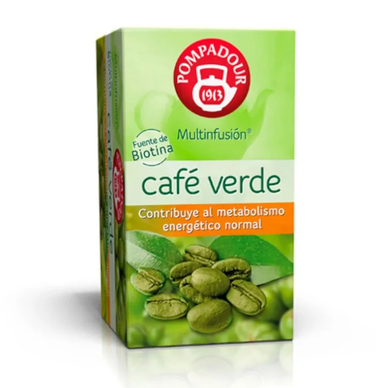Infusión de café Verde Pompadour 20 bolsitas, contribuye al metabolismo normal Infusión de café Verde Pompadour 20 bolsitas, contribuye al metabolismo normal