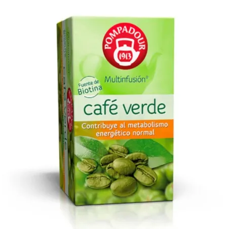 Infusión de café Verde Pompadour 20 bolsitas, contribuye al metabolismo normal