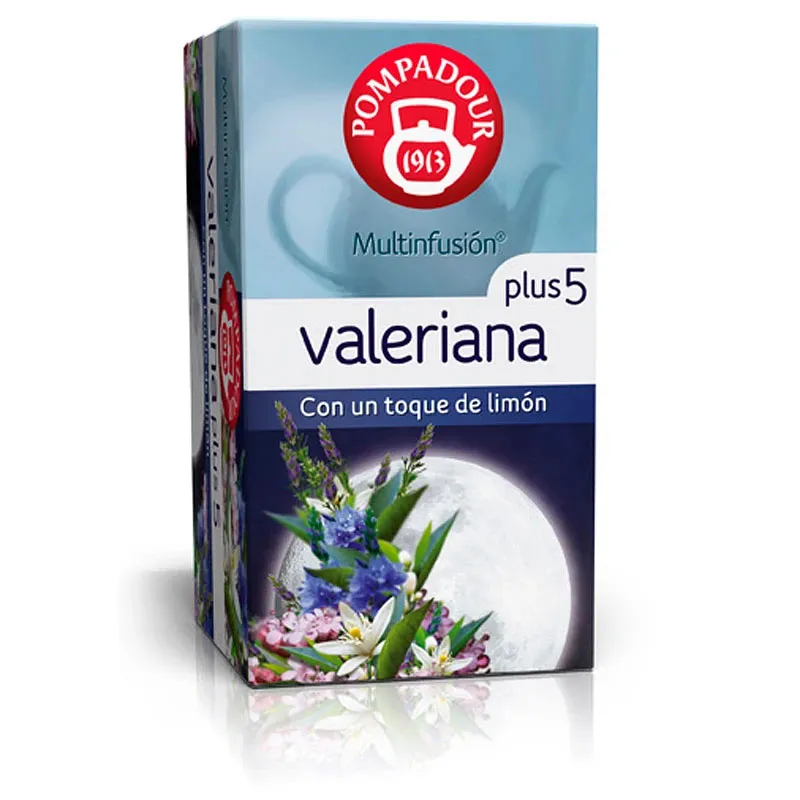 Valeriana Plus 5 de Pompadour, con sabor a limón 20 bolsistas Valeriana Plus 5 de Pompadour, con sabor a limón 20 bolsistas