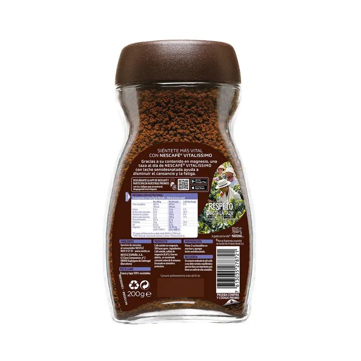 Nescafé Vitalíssimo Natural Café Soluble Tarro 200 gr Reverso