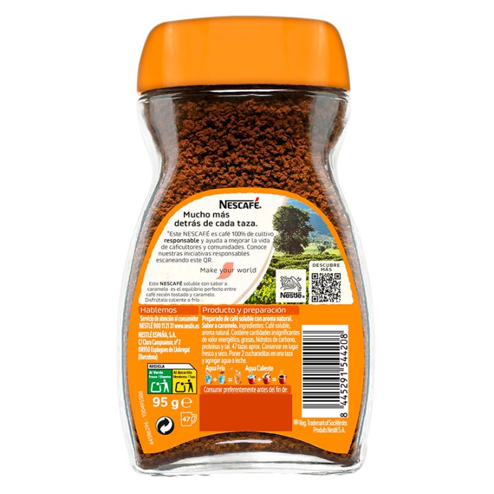 Nescafé Caramelo Café Soluble Tarro 95 gr reverso