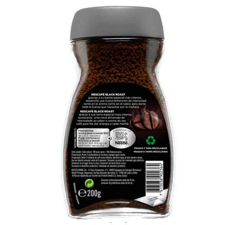Nescafé Black Roast Café Soluble Tarro 200 gr reverso